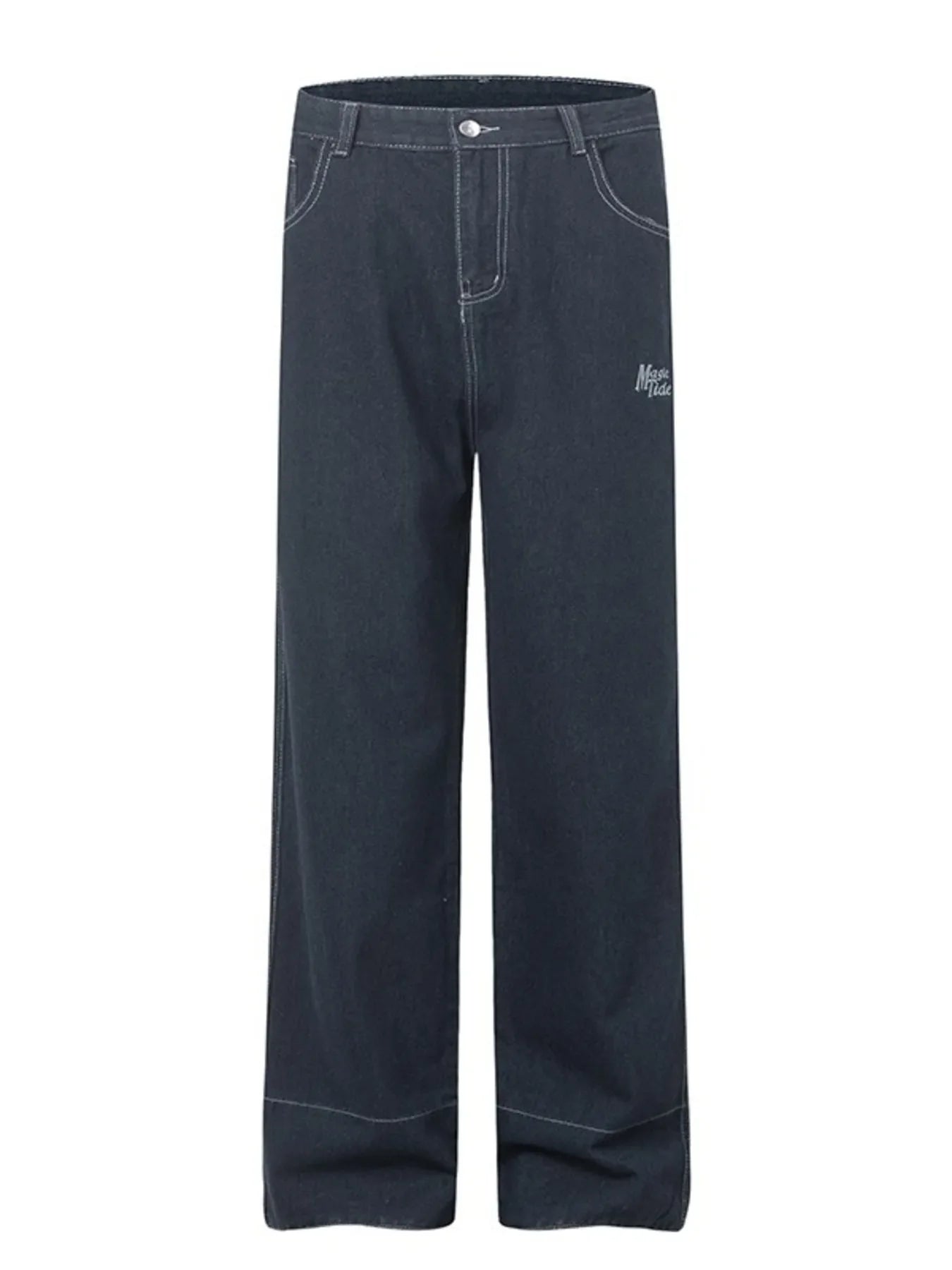 Men's Plaid Pocket Wide Leg Jeans