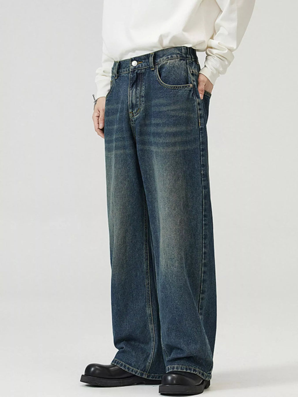 Men's Full Size Washed Straight Jeans Plus Size