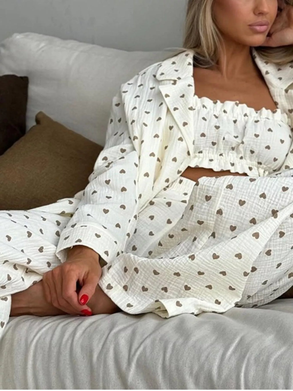 Heart Print Three-Piece Lounge Set
