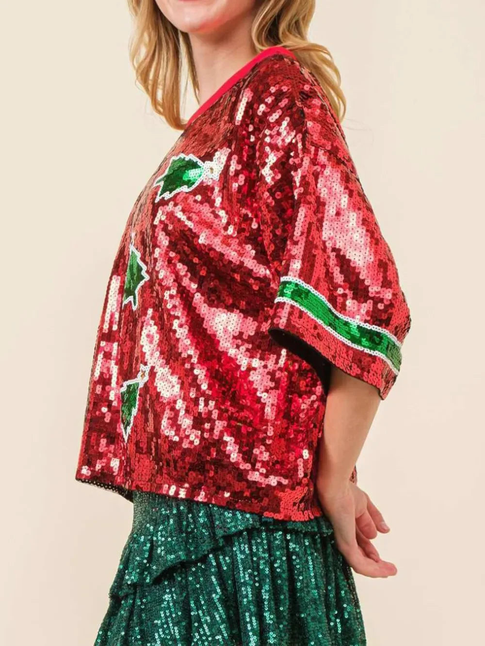 Sequin Round Neck Half Sleeve Top