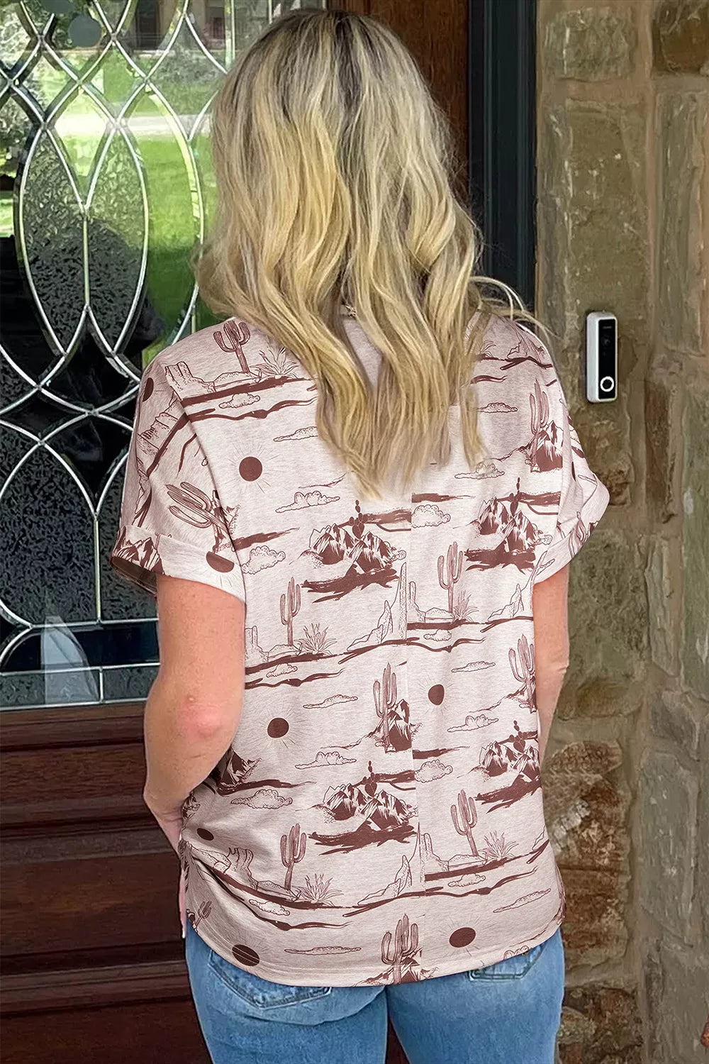 Desert Sand Print Short Sleeve Knit Top