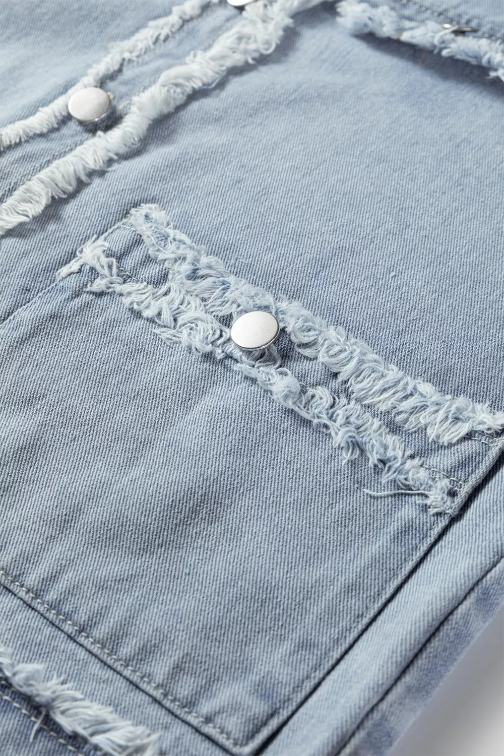 Frayed Edge Flap Pockets Denim Vest Jacket