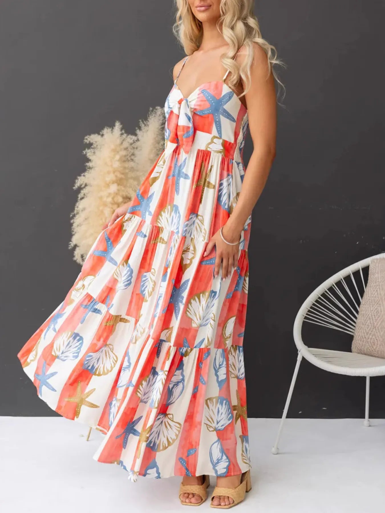 Printed Spaghetti Strap Maxi Dress with Pockets