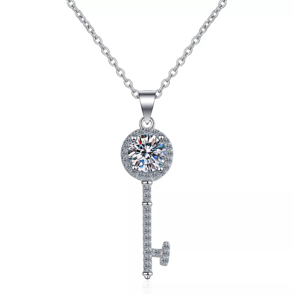 1 Carat 925 Sterling Silver Moissanite Key Pendant Necklace