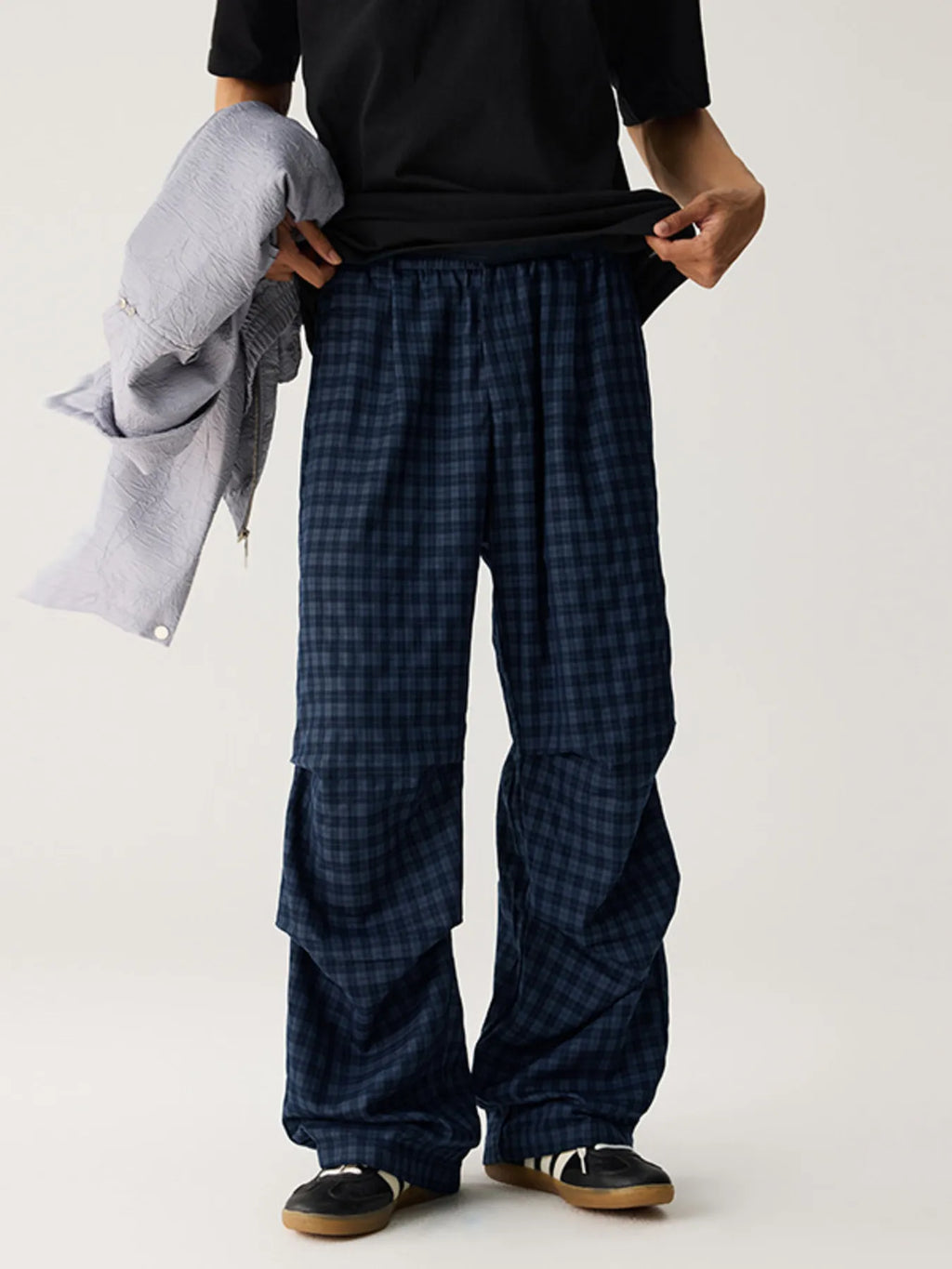 Men's Plaid Wide-Leg Pants