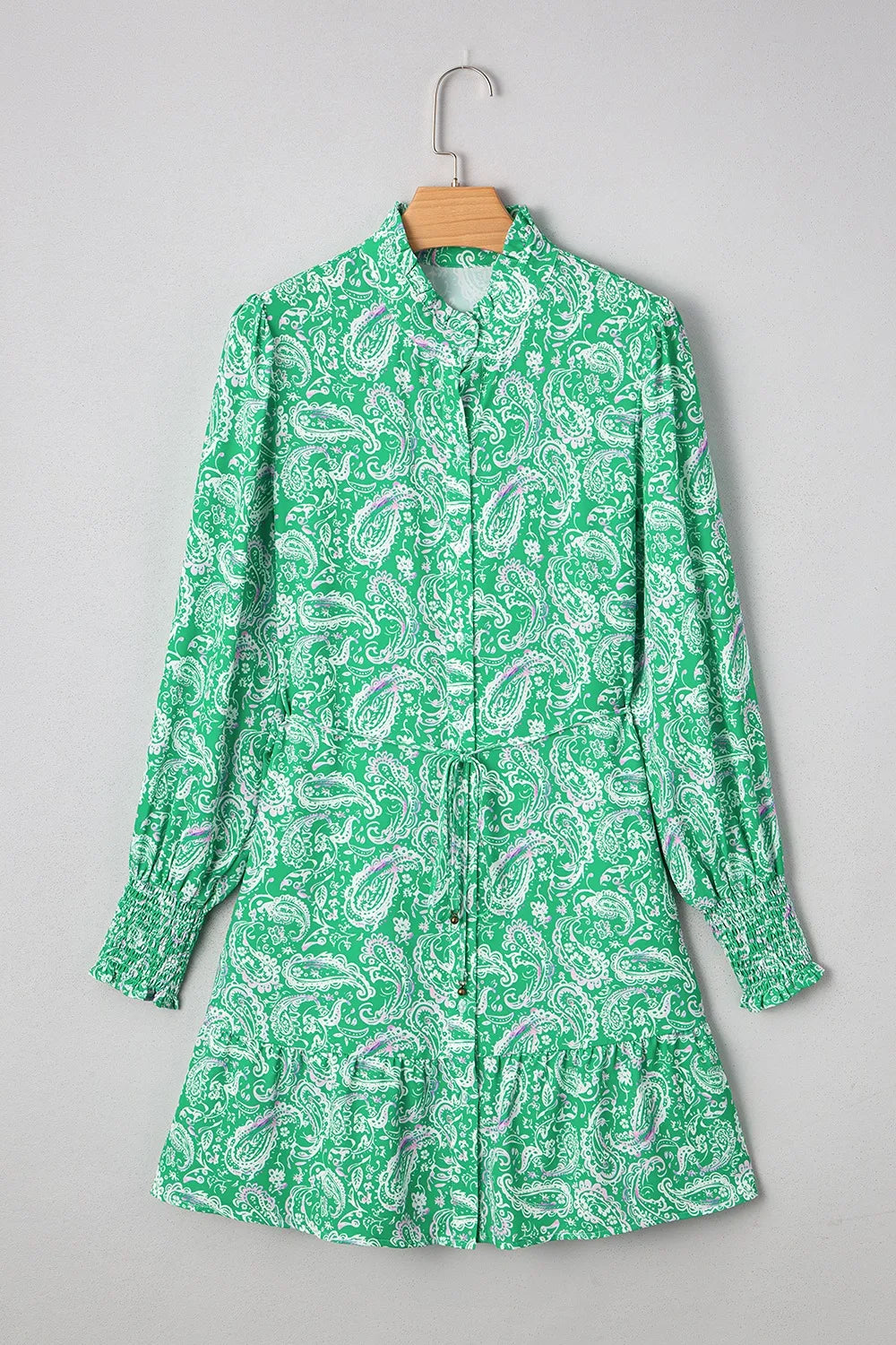 Ruffled Hem Long Sleeve Shirt Dress