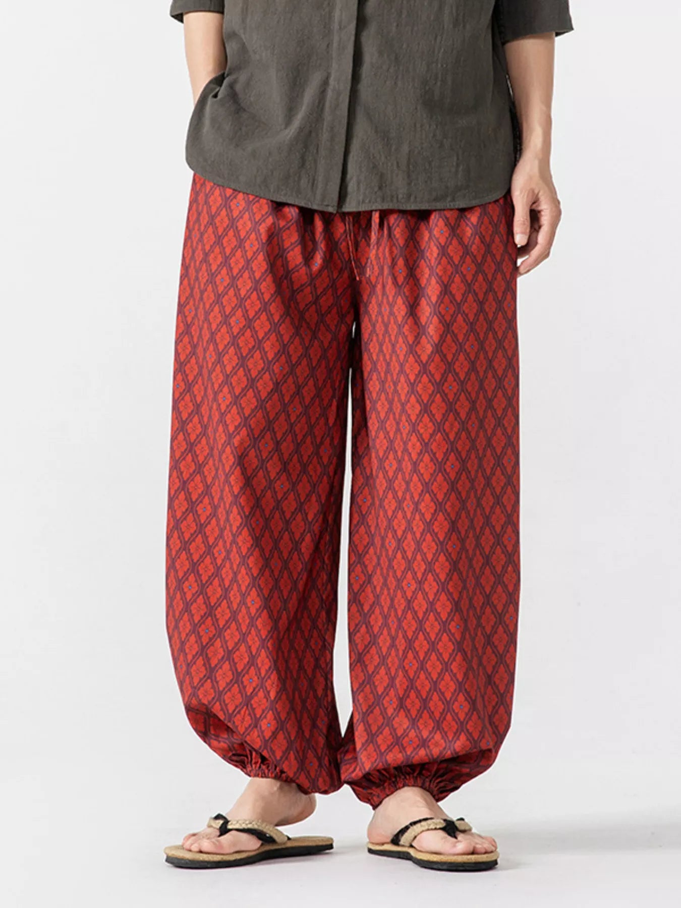 Men's Plus Size Diamond Patterned Harem Pants