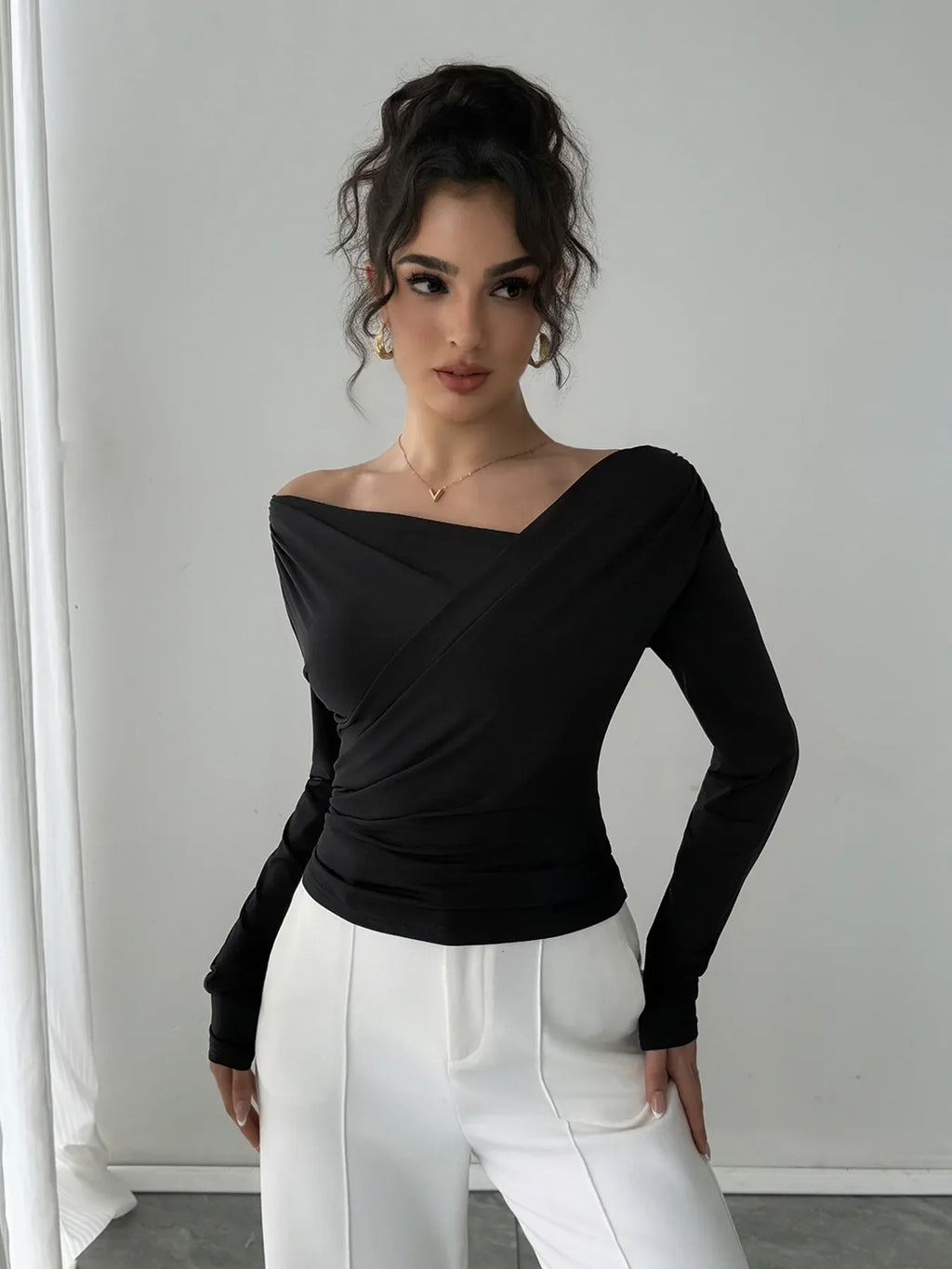 Asymmetrical Long Sleeve Blouse