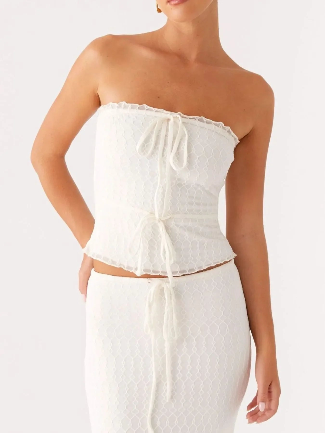 Tie Front Tube Top and Maxi Skirt Set