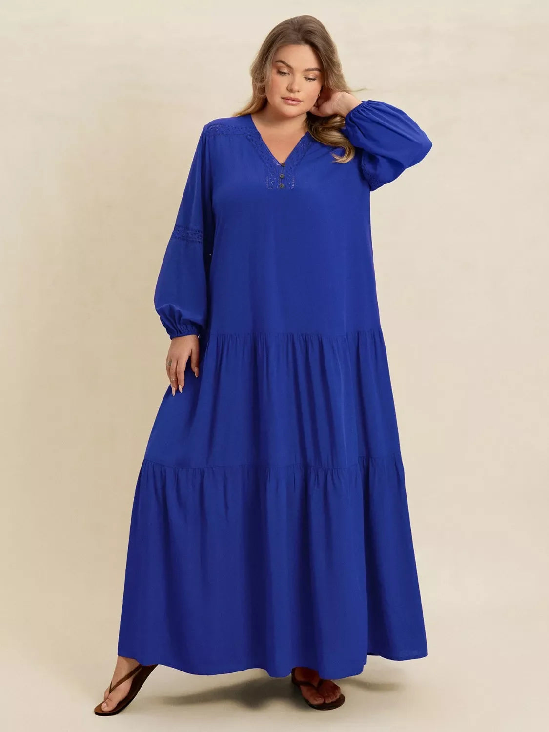 Plus Size Bohemian Tiered Maxi Dress with Balloon Sleeves