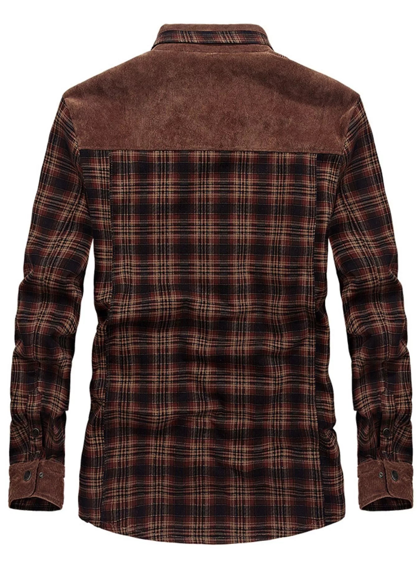 Men's Full Size Plaid Fleece Lined Snap Down Jacket Plus Size