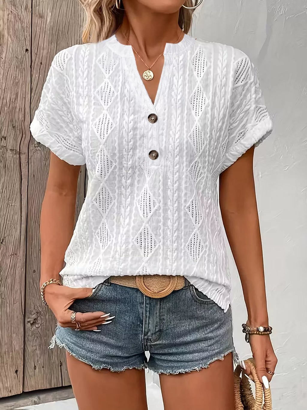 Diamond Pattern Short Sleeve Top