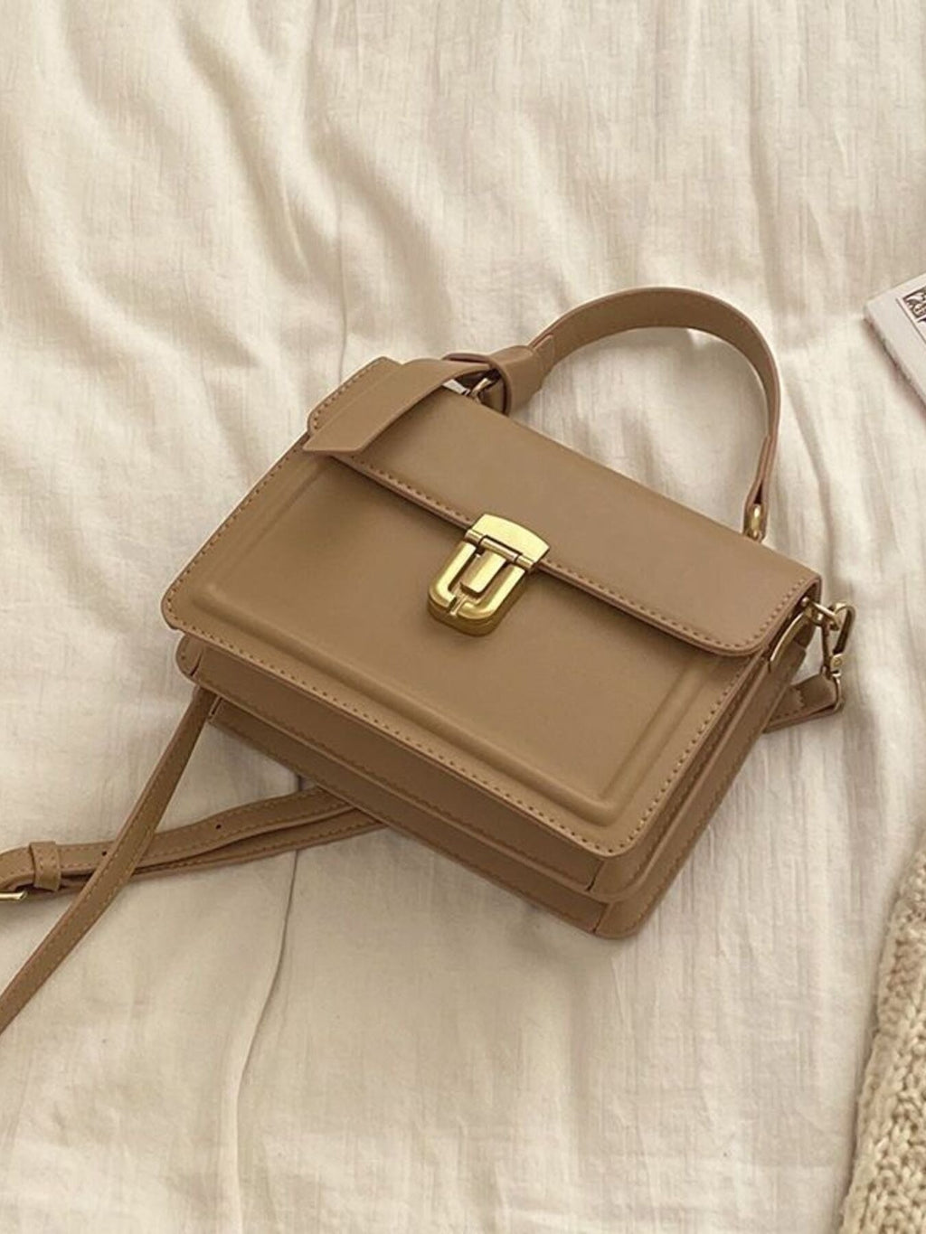 Leather Crossbody Bag with Golden Clasp