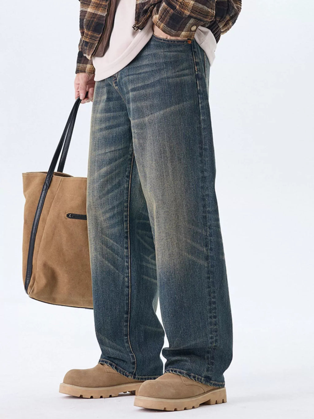 Men's Plus Size Wash Wide Leg Jeans