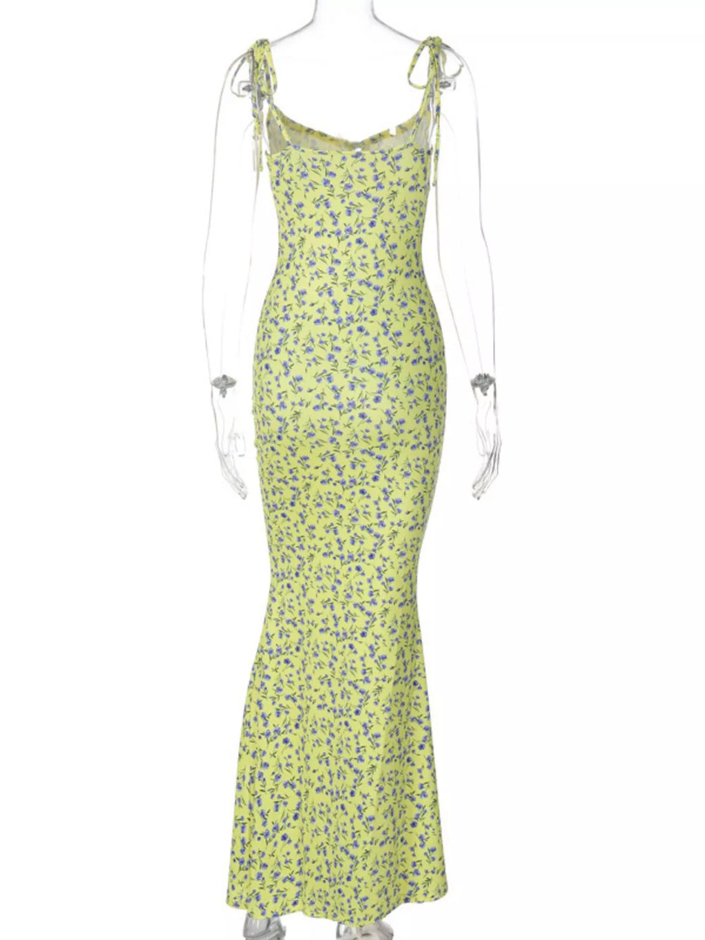Floral Print Tie Strap Bodycon Maxi Dress