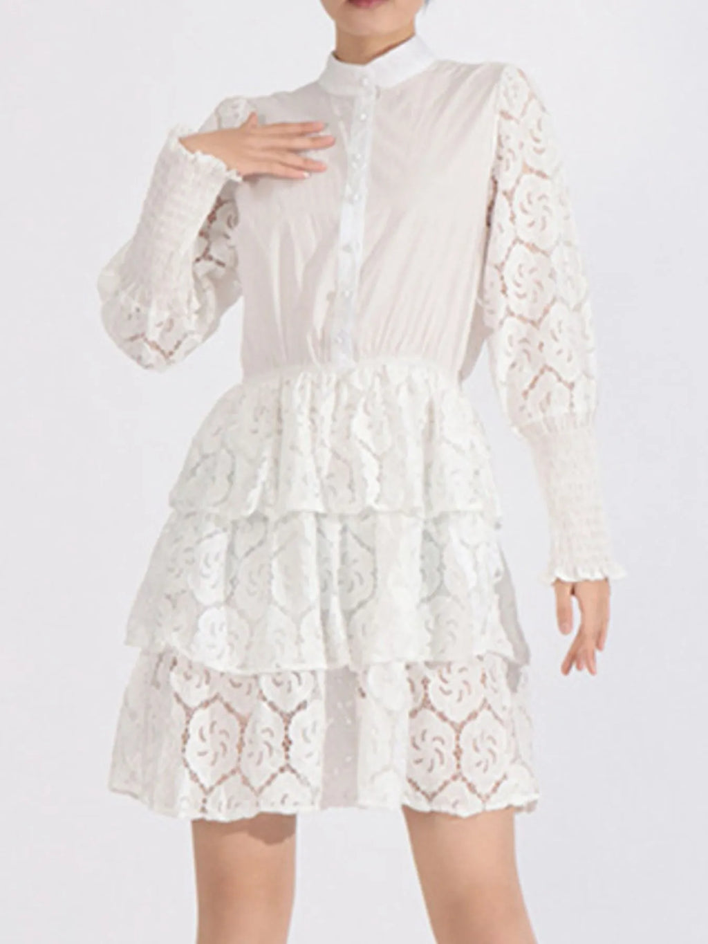Full Size Lace Layered Long Sleeve Dress Plus Size
