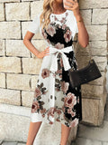 Floral Print Midi Dress with Short Sleeves