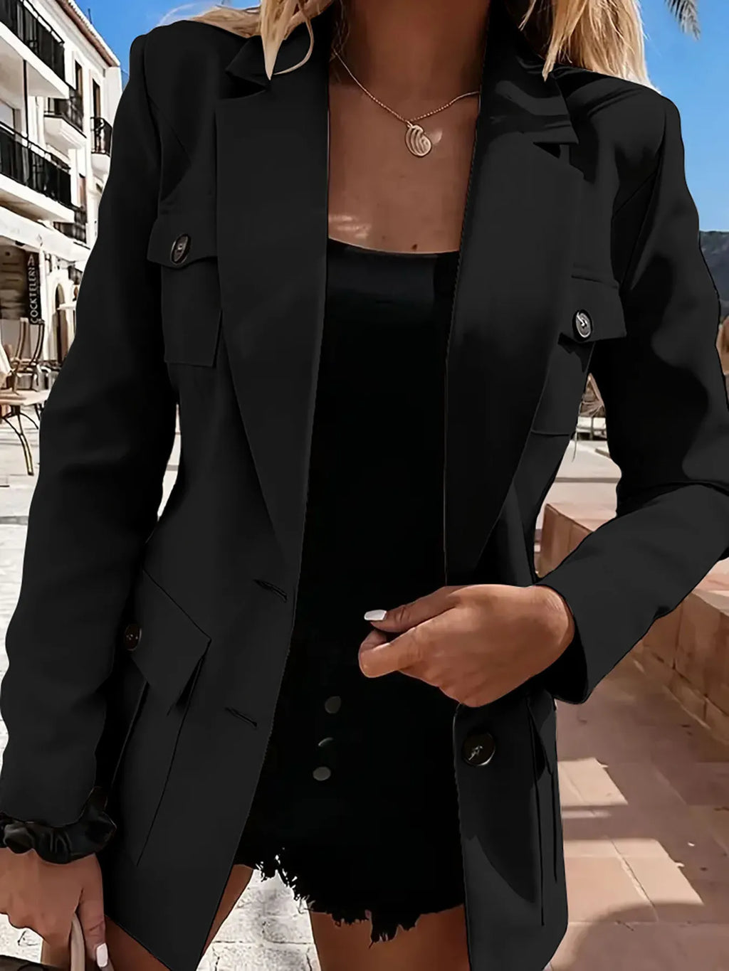 Lapel Collar Long Sleeve Blazer