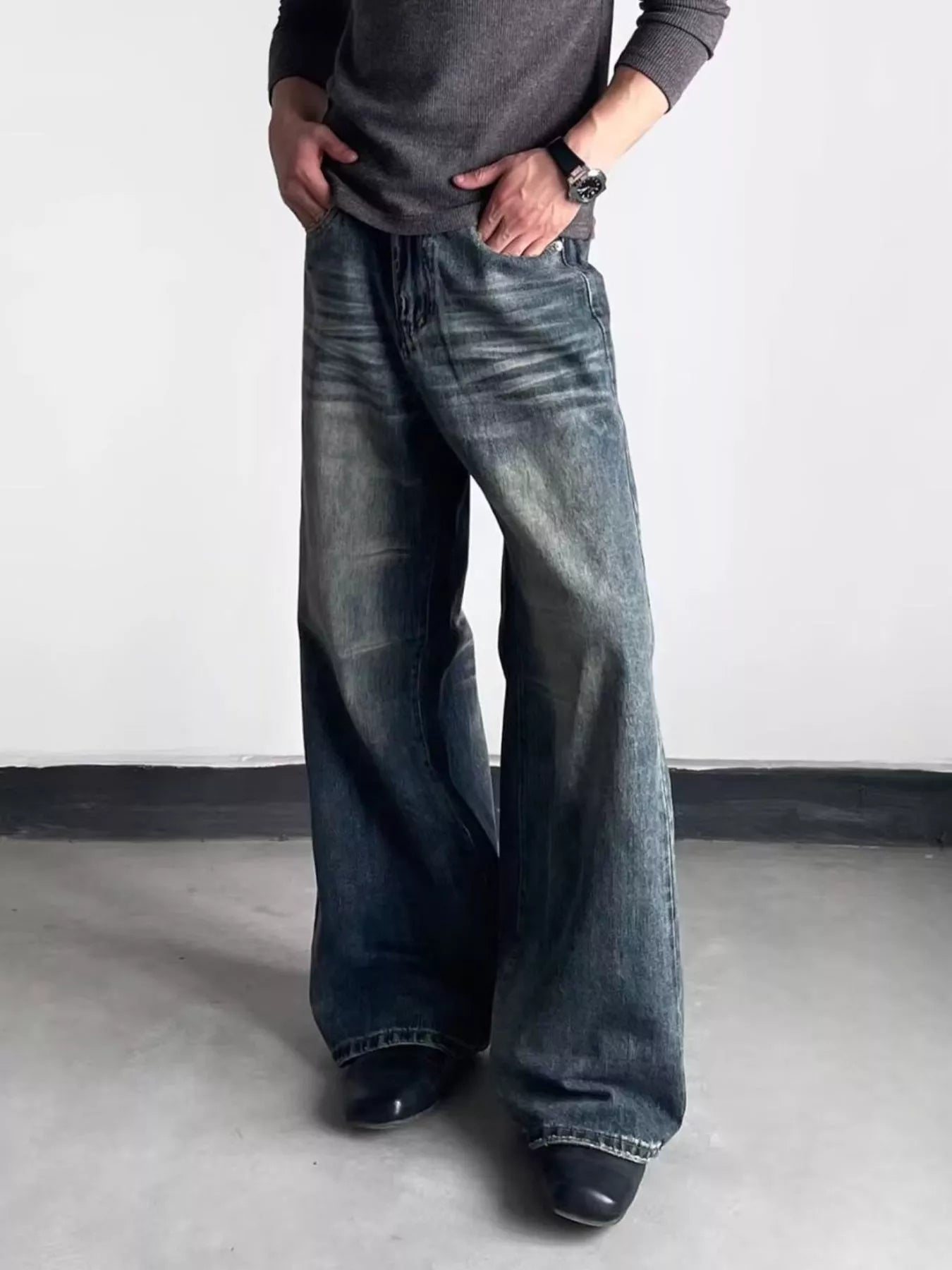Men's Full Size Washed Wide Leg Jeans Plus Size
