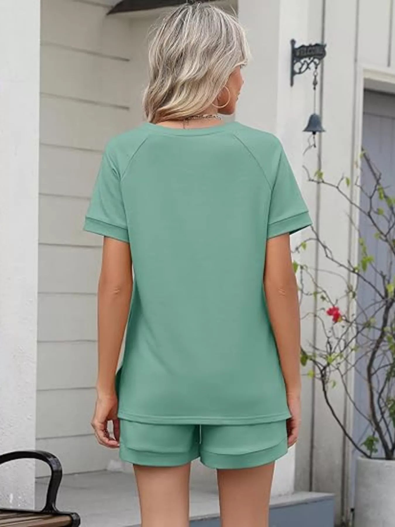 Solid Color Short Sleeve Top and Shorts Two-Piece Set