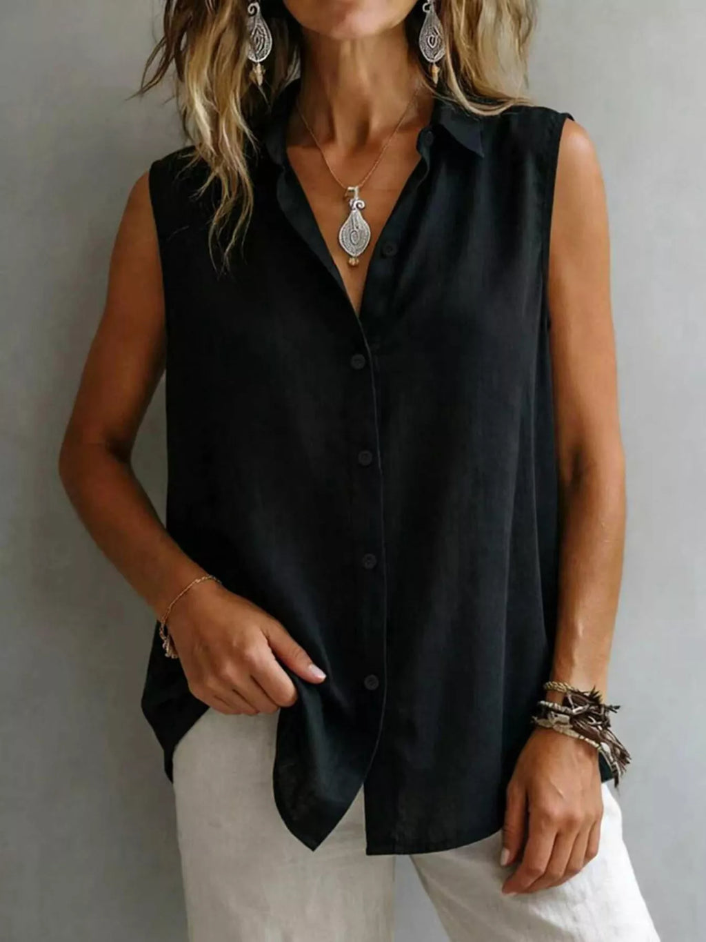 Sleeveless Button-Down Shirt