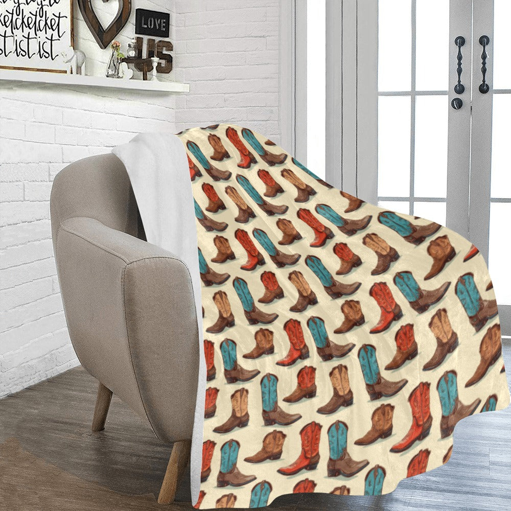 Baha Ranch Got My Boots Western Micro Fleece Throw Blanket 60" x 80" Made in America