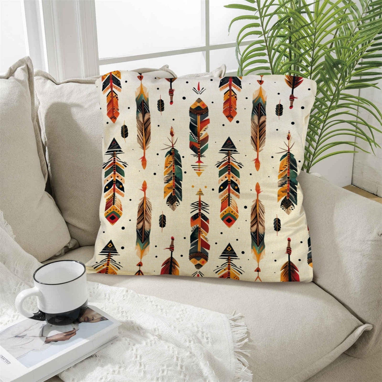 Baha Ranch Aztec Feathers Pillow Case Made in America