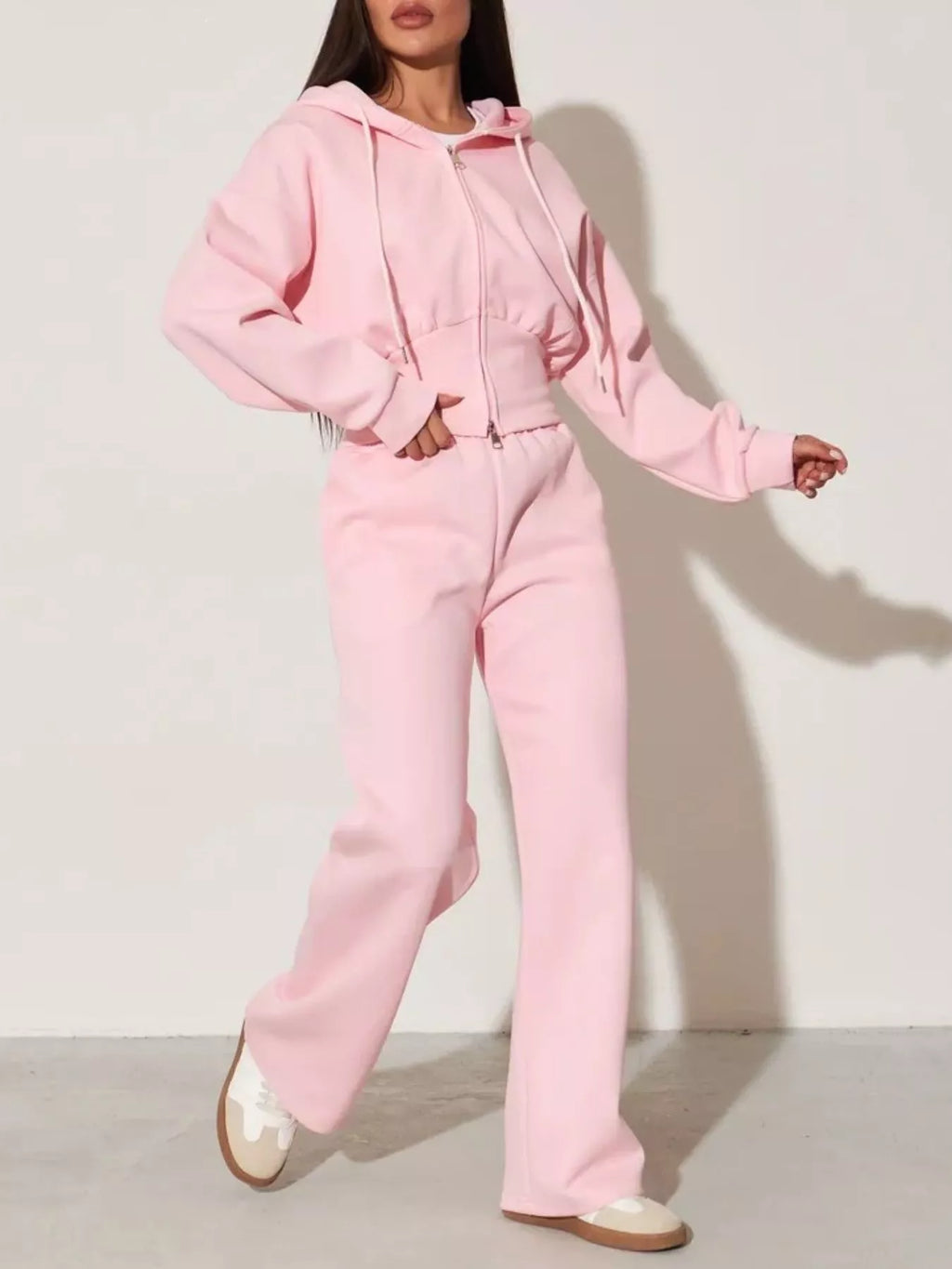 Zip-Up Hoodie and Wide-Leg Pants Set