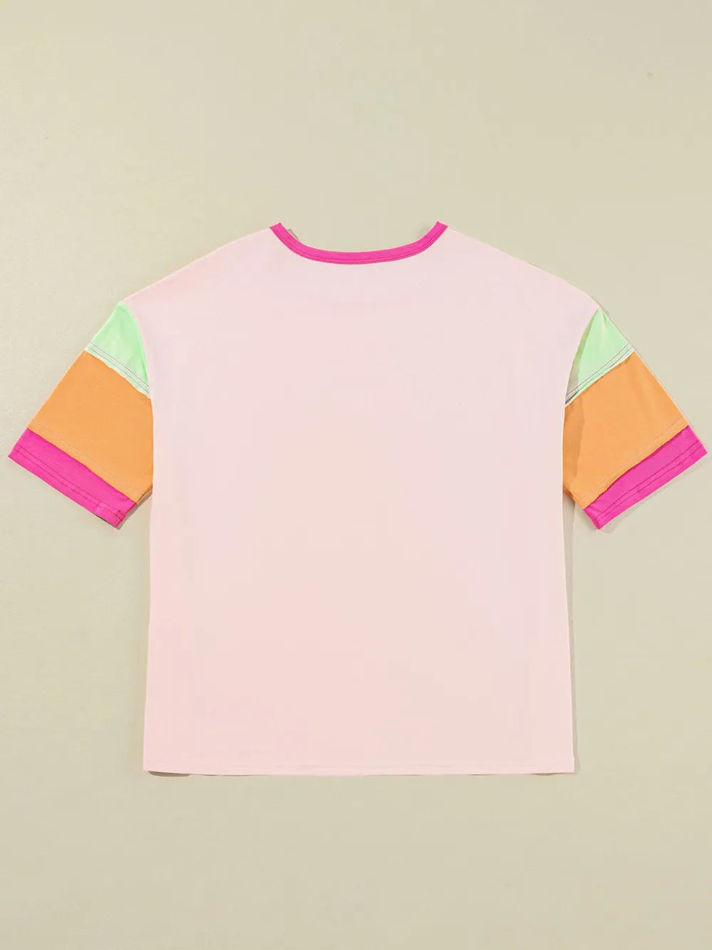 Letter Graphic Color Block Round Neck Half Sleeve T-Shirt