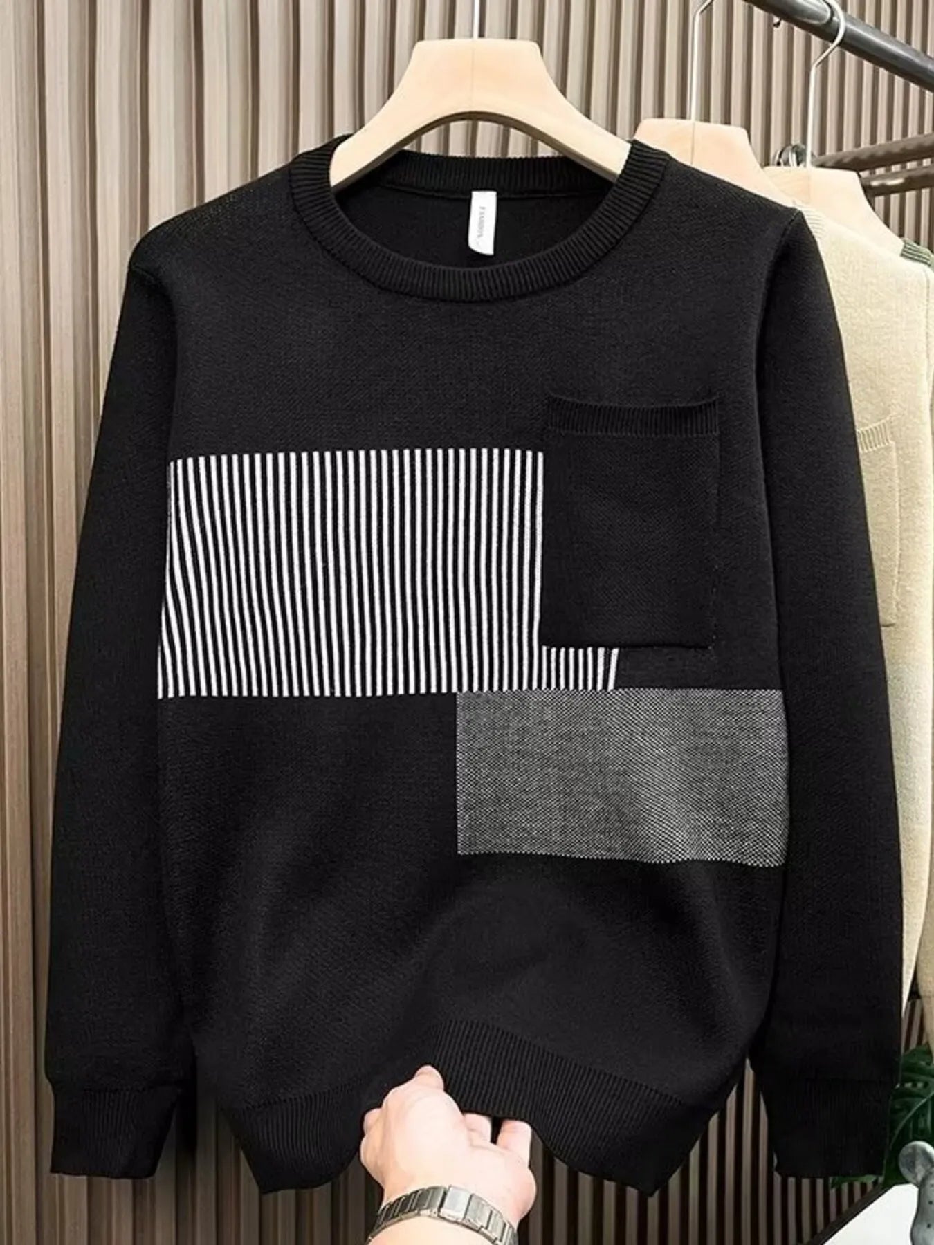 Men's Striped Round Neck Long Sleeve Sweater