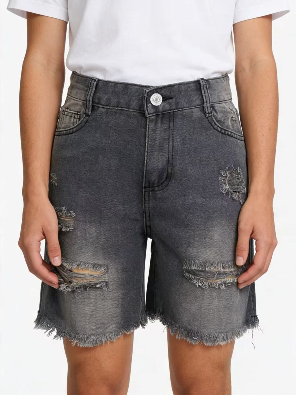Full Size Ripped Frayed Hem Denim Shorts Plus Size