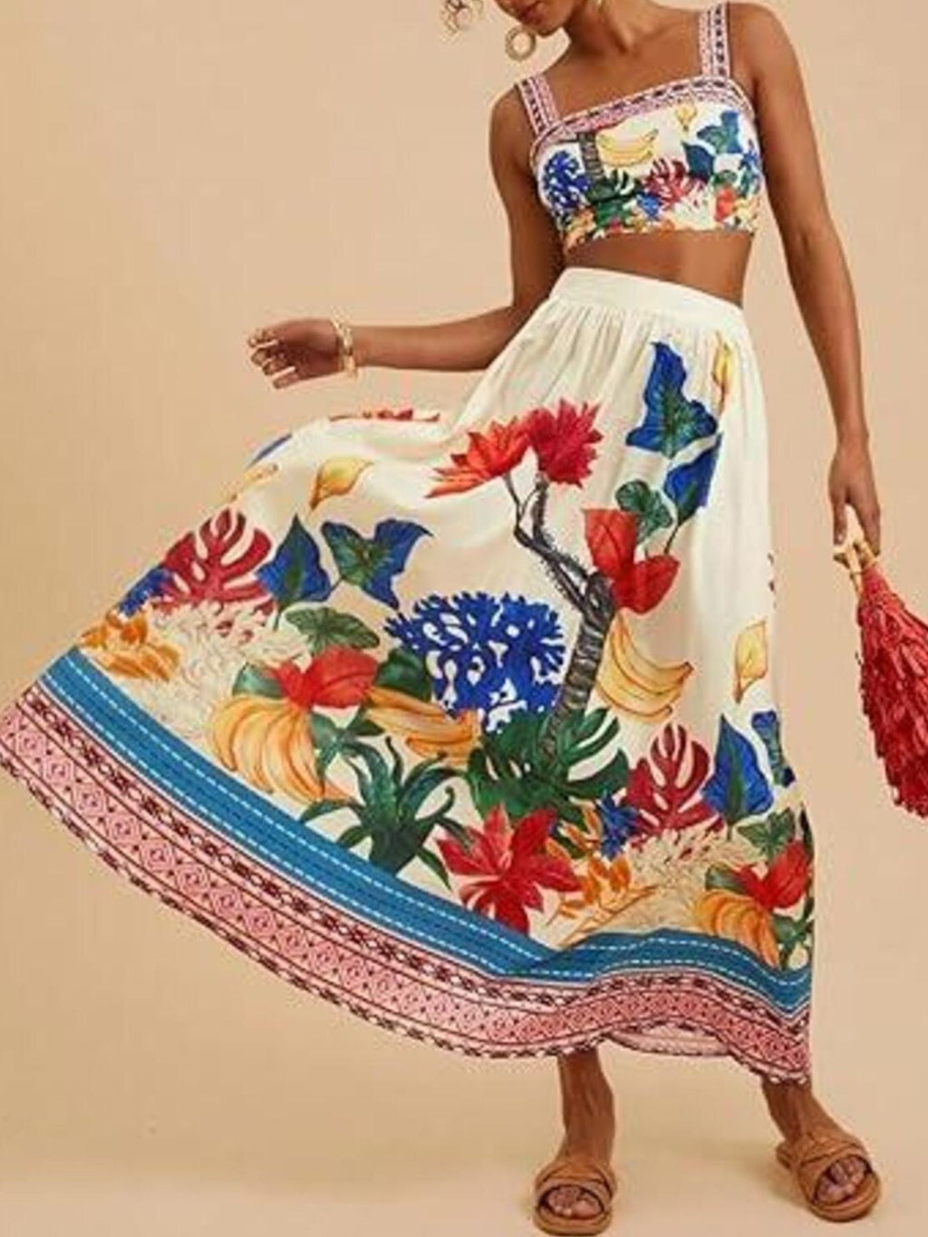Floral Print Crop Top and Skirt Set