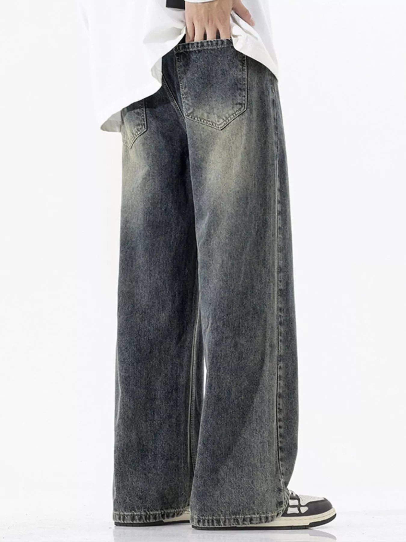 Men's Full Size Vintage Wash Wide Leg Jeans Plus Size