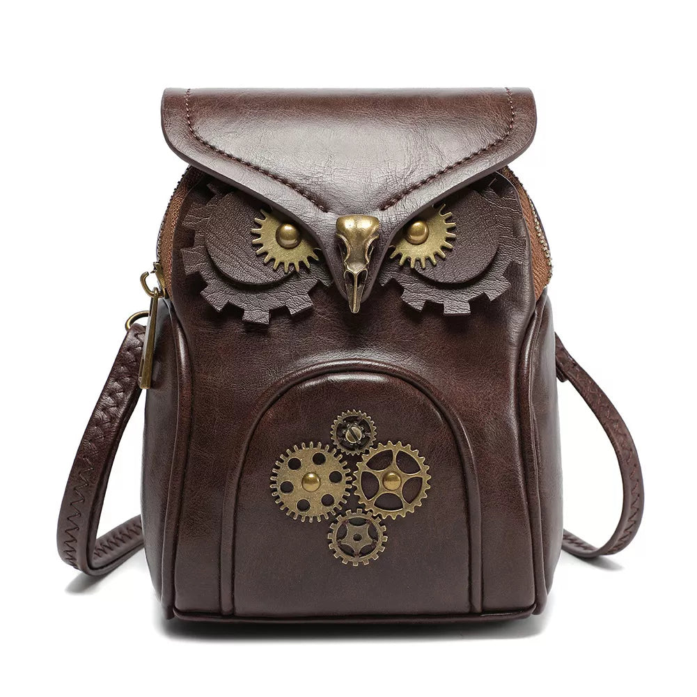Steampunk Owl Design Crossbody Bag