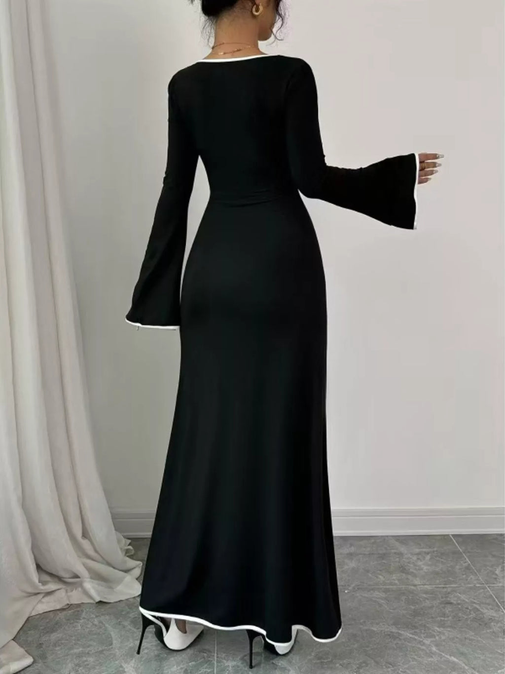 Square Neck Flare Sleeve Maxi Dress