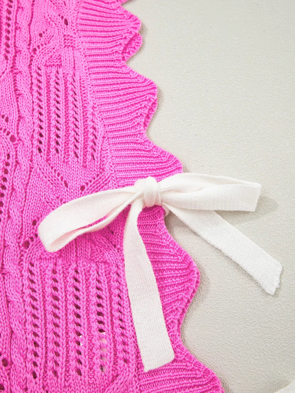 Side Tie Openwork Round Neck Sweater Vest