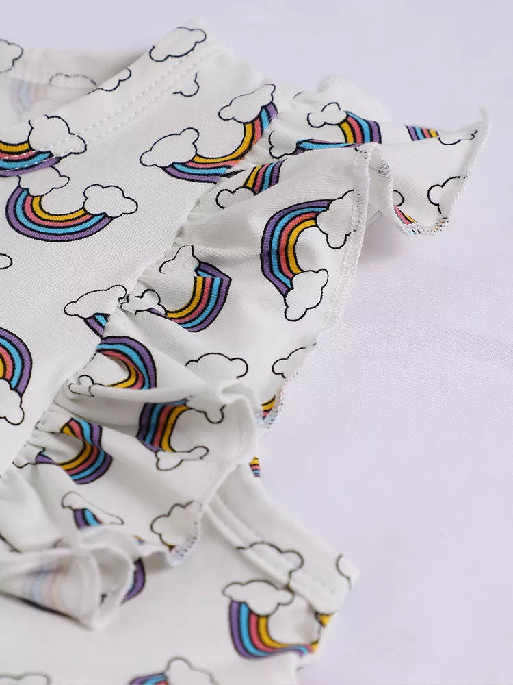 Children's Rainbow Print Ruffle Sleeve Dress
