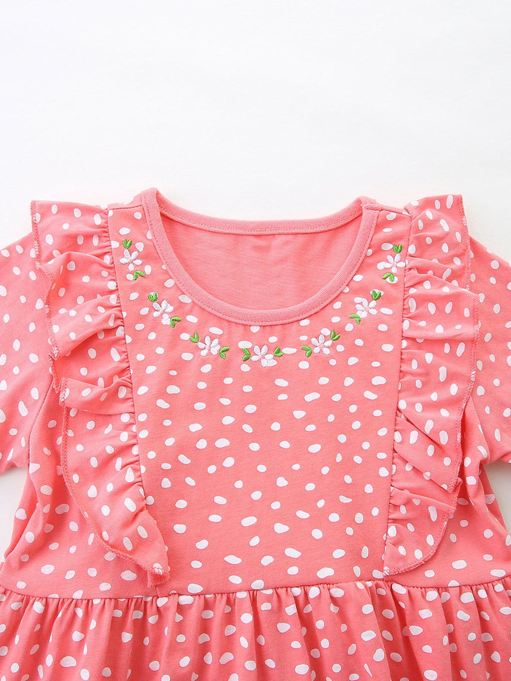 Children's Ruffled Sleeve Polka Dot Embroidered Dress