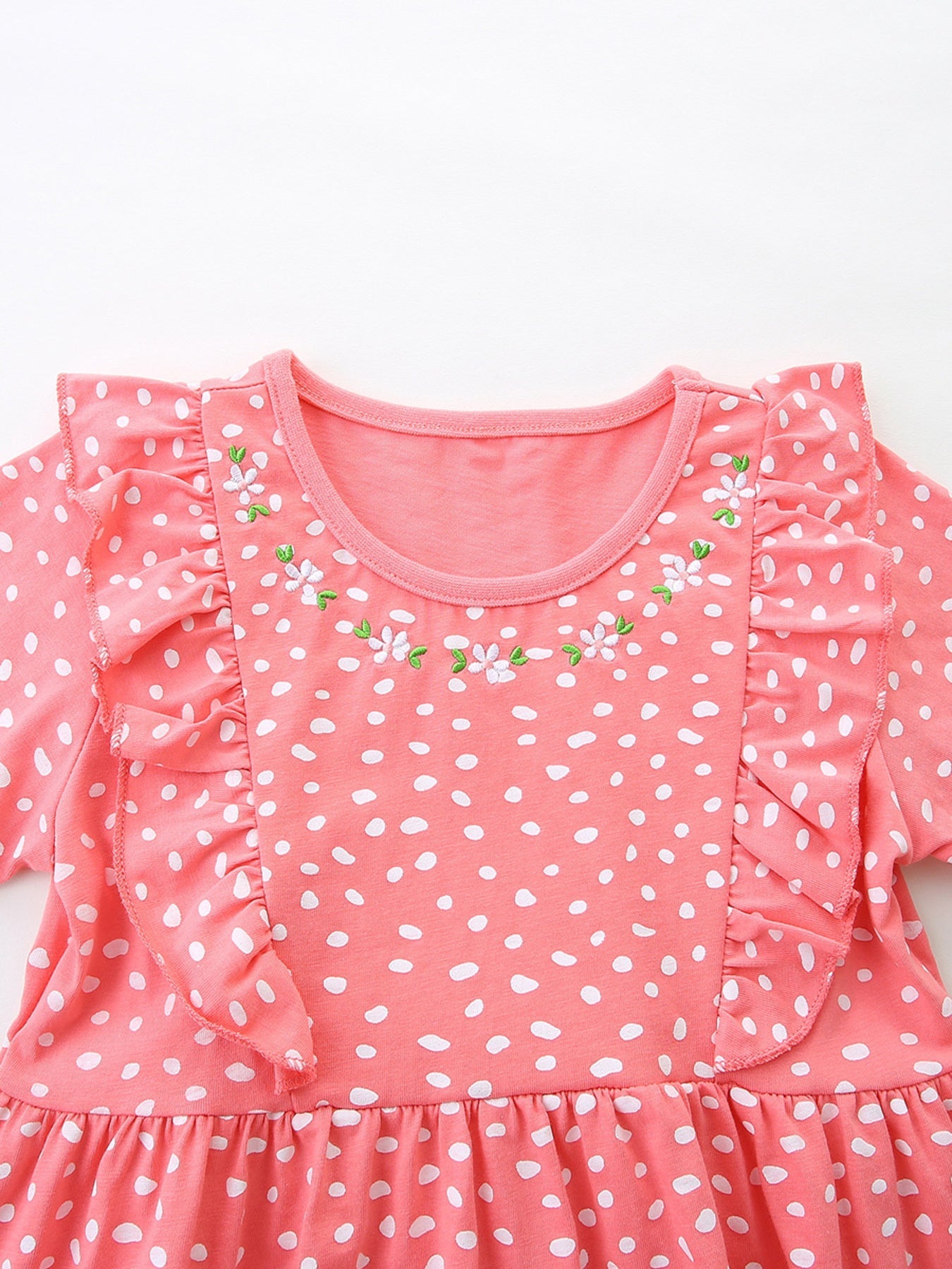 Children's Ruffled Sleeve Polka Dot Embroidered Dress