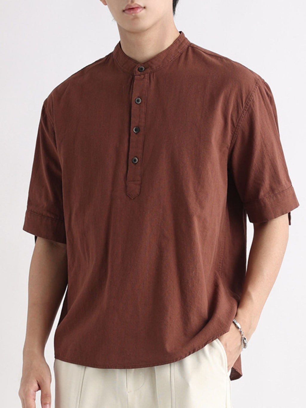 Men's Plus Size Button Detail Short Sleeve Blouse
