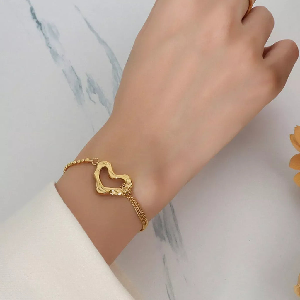 18K Gold-Plated Titanium Steel Heart Bracelet