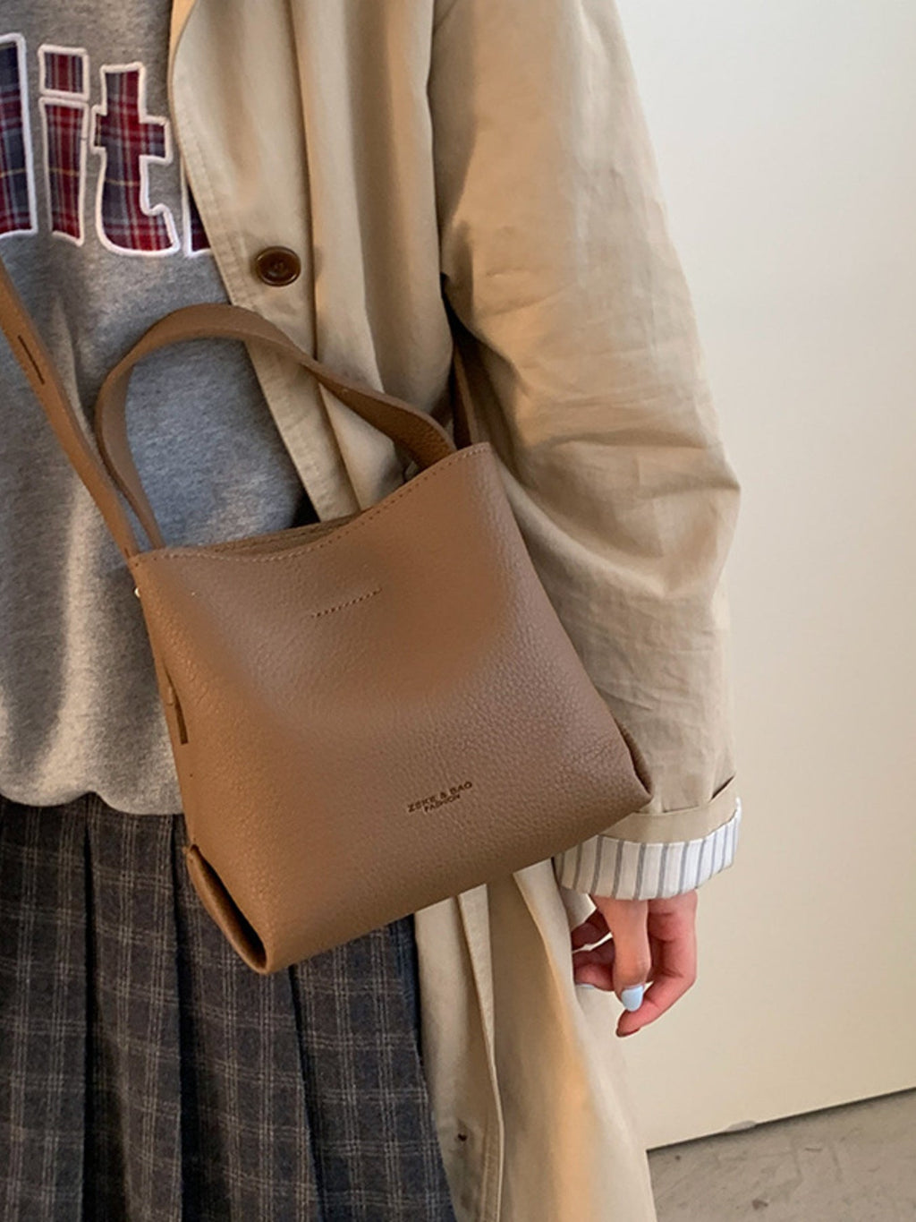 Leather Bucket Crossbody Bag