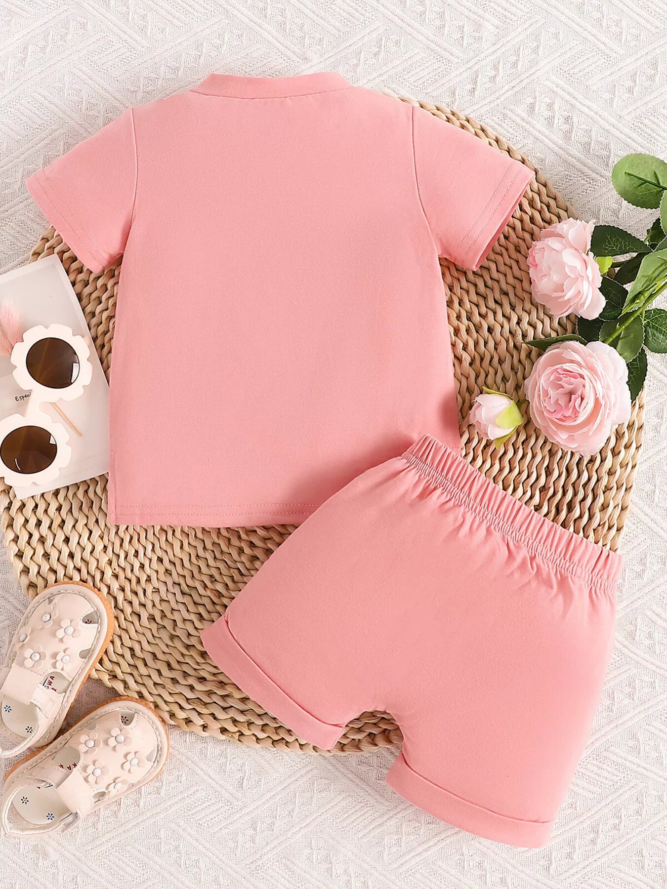 Children's Letter Round Neck Tee and Shorts Set