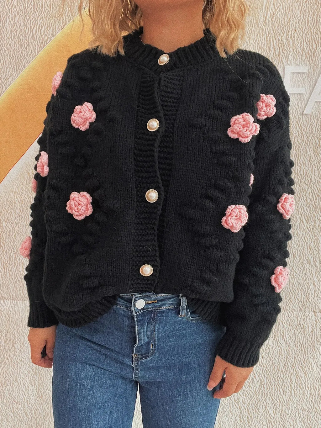 Flower Button Up Long Sleeve Cardigan
