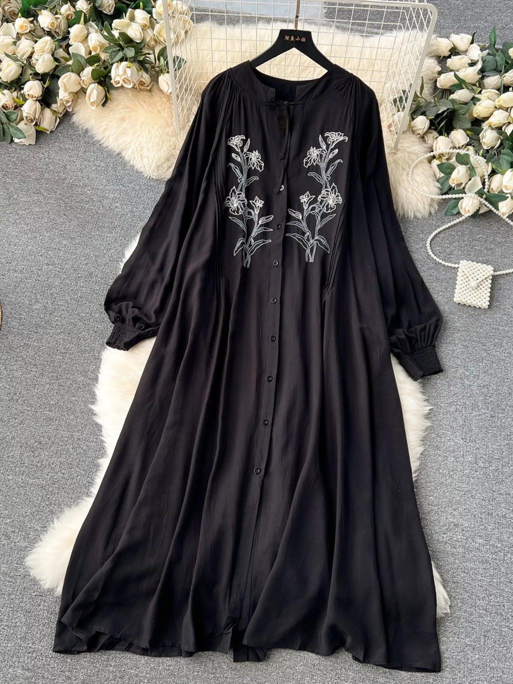 Floral Button Front Long Sleeve Dress