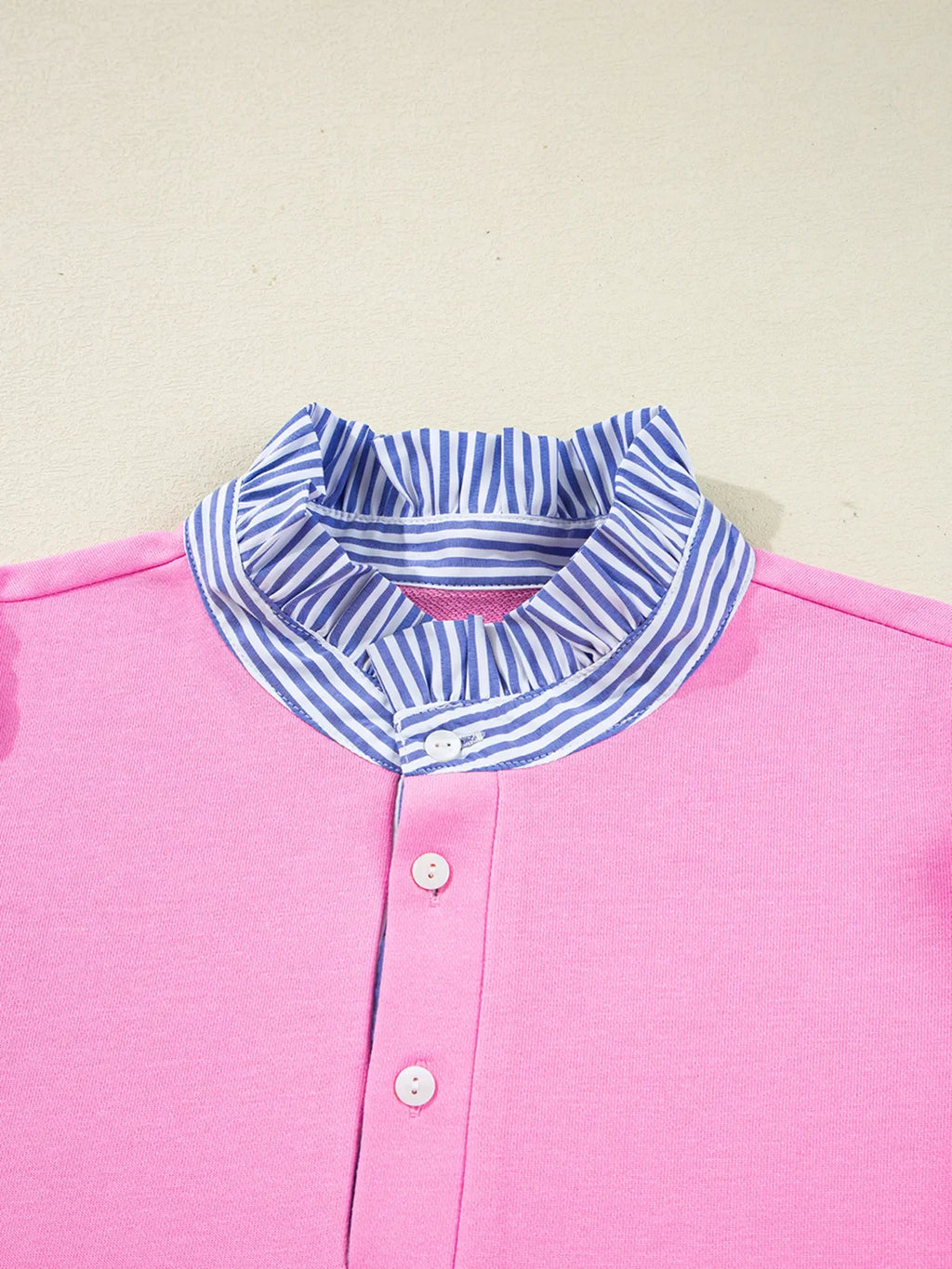 Contrast Striped Collar Patchwork Puff Sleeve Ruffle Hem Mini Dress