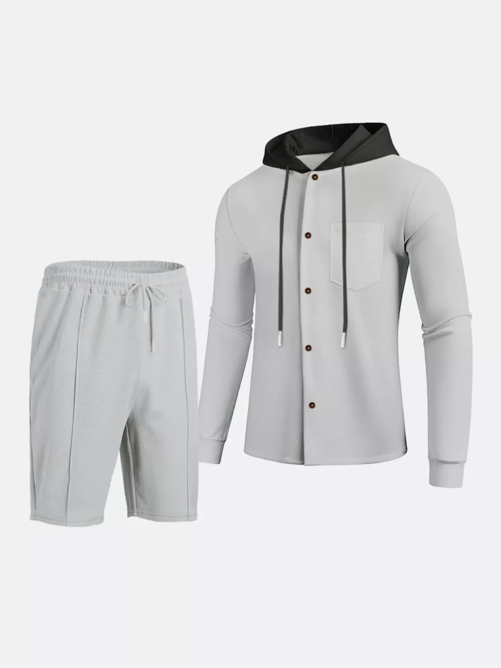 Men's Full Size Casual Hooded Button-Up Top and Shorts Set Plus Size