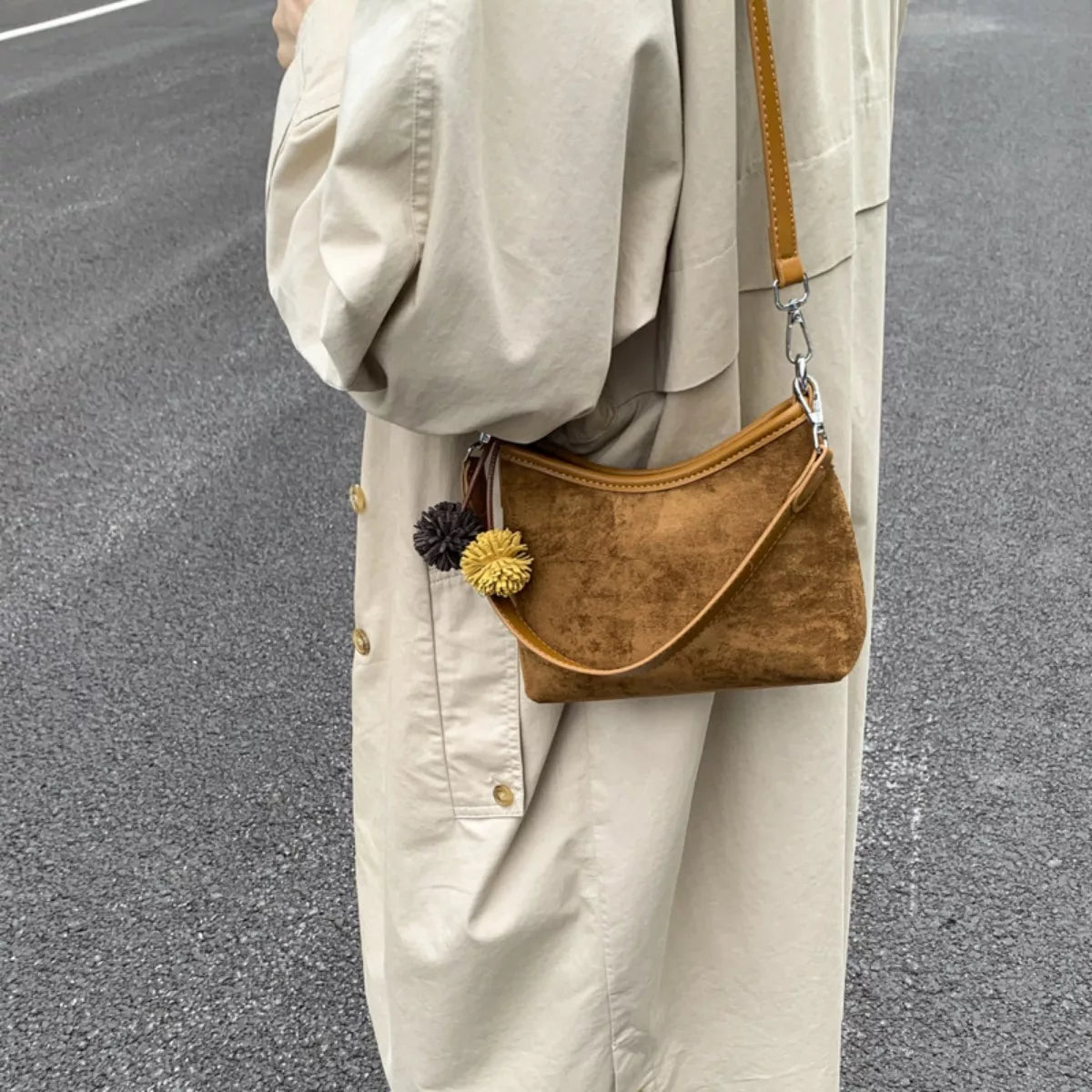 Suede Crossbody Bag with Adjustable Shoulder Strap