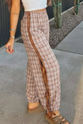 Plaid Print Tie Detail Casual Pants