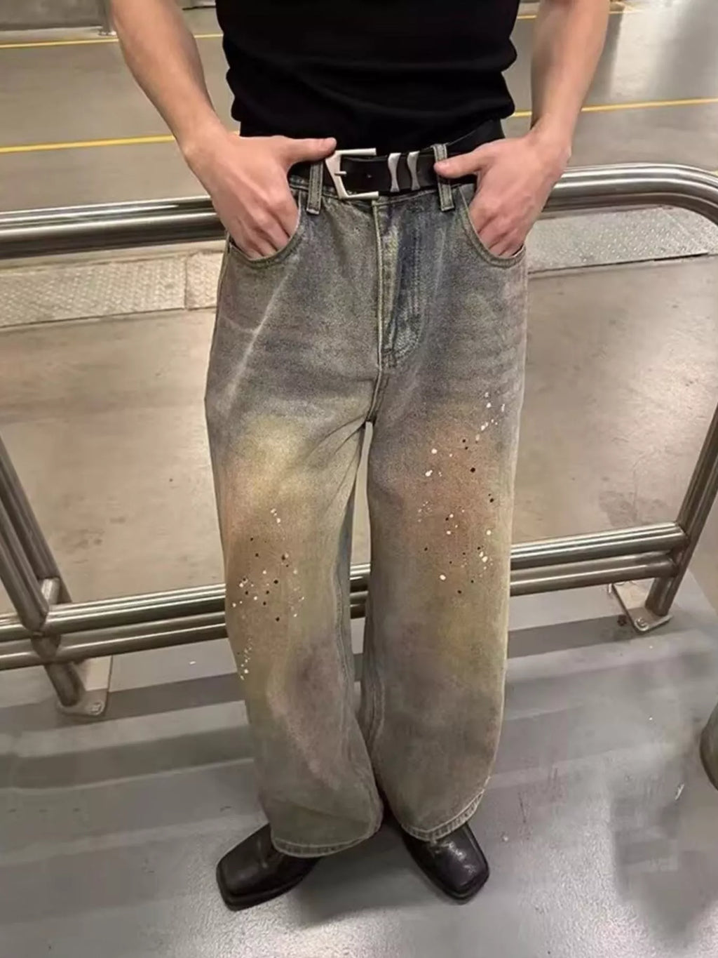 Men's Full Size Vintage Wash Wide Leg Jeans Plus Size